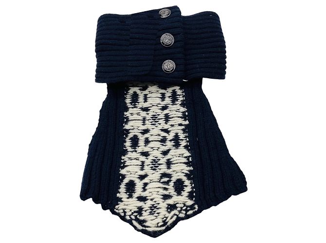 Chanel Navy / Ecru 2018 Strickkragen aus Wolle und Kaschmir Marineblau - Ansicht 3