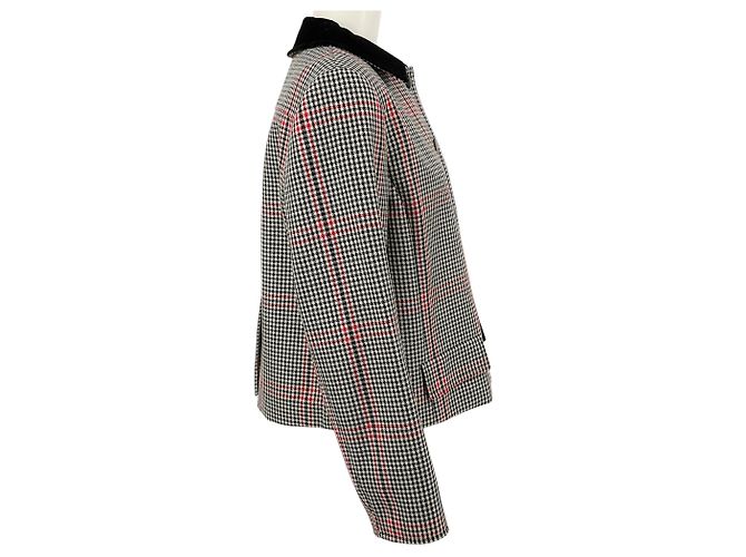 Chaqueta Akris Punto Black / Red / White Houndstooth con cuello de pana Negro - vista 2