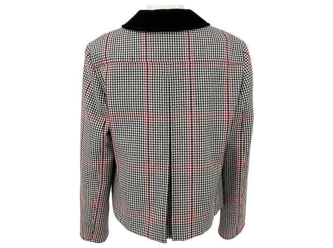 Chaqueta Akris Punto Black / Red / White Houndstooth con cuello de pana Negro - vista 3