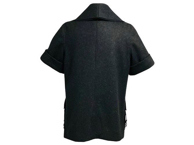 Vera Wang Charcoal Grey Sequin Embellished Short Sleeved Wool Jacket - view 3
