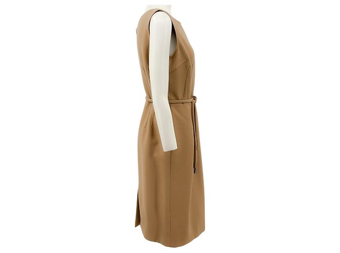 Vestido recto sin mangas de lana camel Dolce & Gabbana con cinturón ajustable Castaño - vista 2