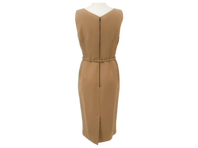 Vestido recto sin mangas de lana camel Dolce & Gabbana con cinturón ajustable Castaño - vista 3