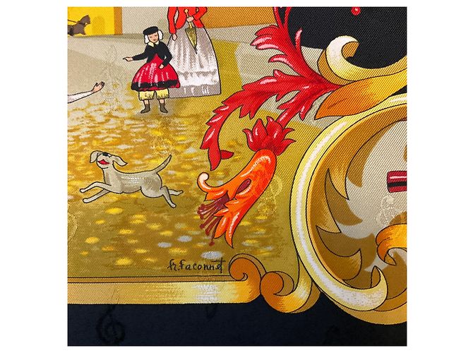 Hermès Hermes Black / Red Multi Orgauphone et Autres Mecaniques Seidentwill-Tuch Mehrfarben - Ansicht 5