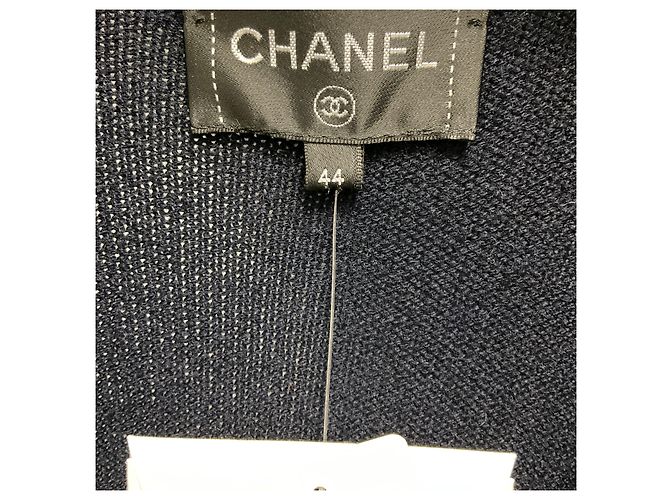 Chanel Navy / White 2016 Kaschmir Strick Long Cardigan mit silbernen CC Logo Knöpfen Marineblau - Ansicht 4