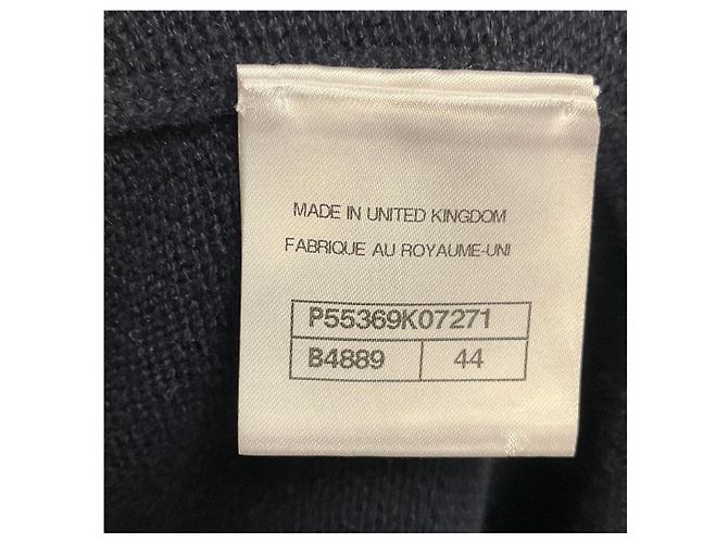 Chanel Navy / White 2016 Kaschmir Strick Long Cardigan mit silbernen CC Logo Knöpfen Marineblau - Ansicht 5