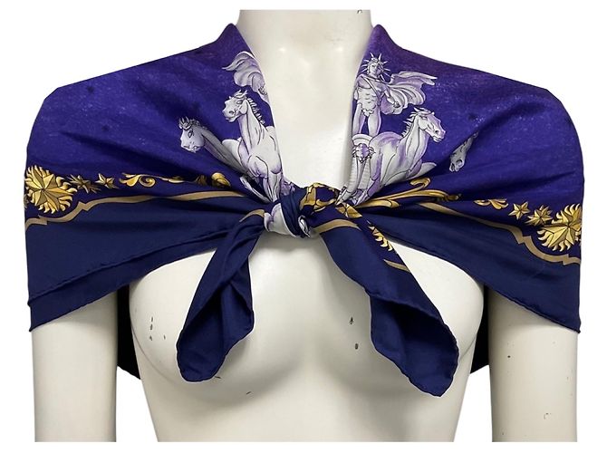 Hermès Hermes Purple / Gold Multi Cosmos Print Seidentwill-Schal Lila - Ansicht 2