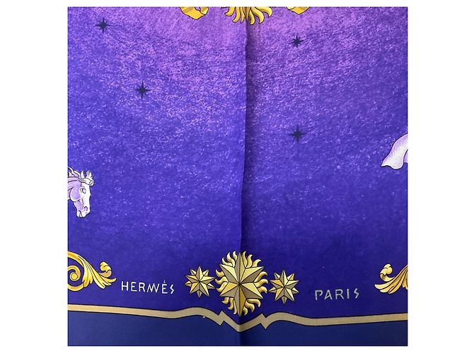 Hermès Hermes Purple / Gold Multi Cosmos Print Seidentwill-Schal Lila - Ansicht 5