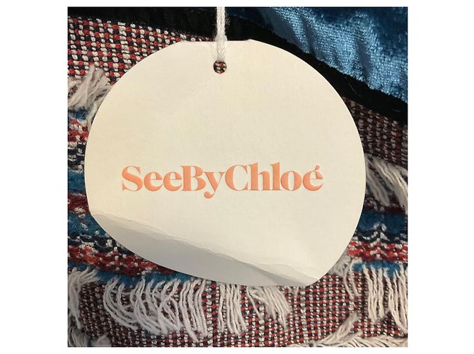 See by Chloé Top in tweed e velluto con frange See by Chloe Blue Multi Deep Water - vista 6