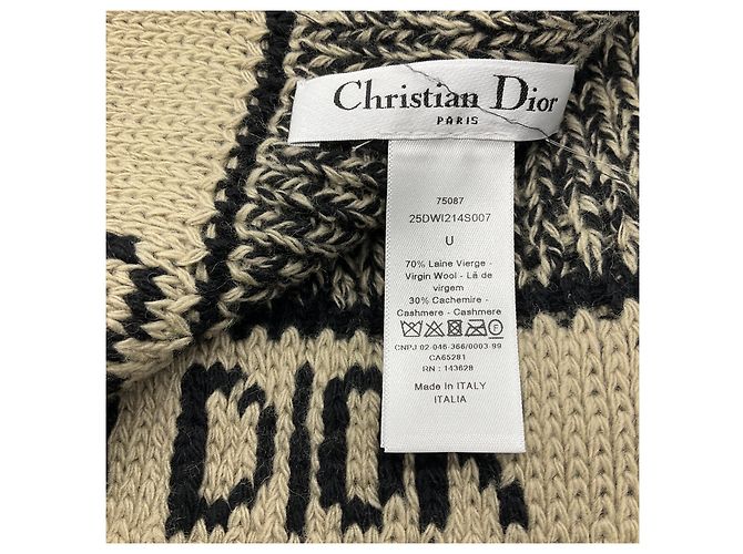 Sciarpa lunga in maglia con logo in lana e cashmere Christian Dior Beige / Brown - vista 2