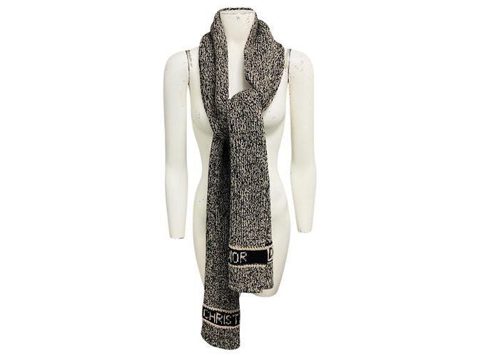 Sciarpa lunga in maglia con logo in lana e cashmere Christian Dior Beige / Brown - vista 3