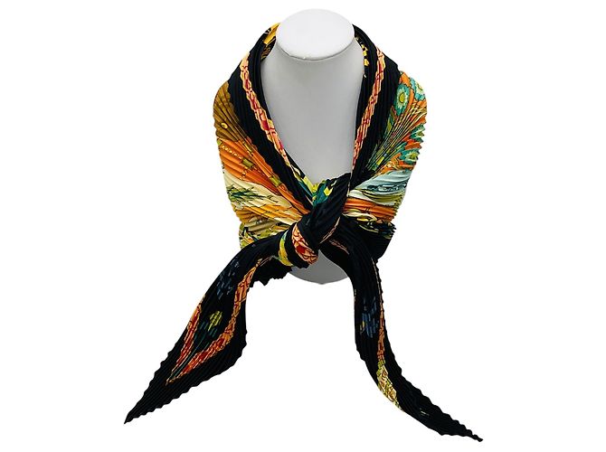 Hermès Hermes Black Multi Les Printemps de Thera plissierter Seidentwill-Schal Mehrfarben - Ansicht 2