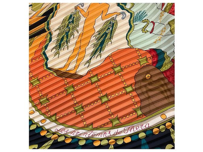 Hermès Hermes Black Multi Les Printemps de Thera plissierter Seidentwill-Schal Mehrfarben - Ansicht 4