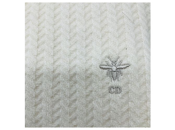 Sciarpa lunga in maglia di cashmere Christian Dior avorio con logo CD, ape ricamata e frange Beige - vista 2