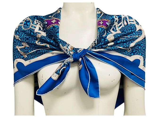 Hermès Carré in twill di seta Hermes Blue Multi Mors et Gourmettes - vista 2