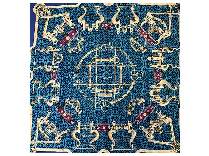 Hermès Carré in twill di seta Hermes Blue Multi Mors et Gourmettes - vista 3