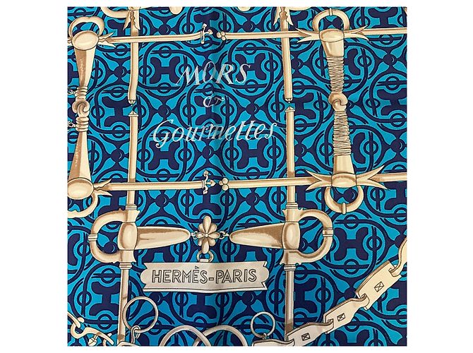 Hermès Carré in twill di seta Hermes Blue Multi Mors et Gourmettes - vista 4