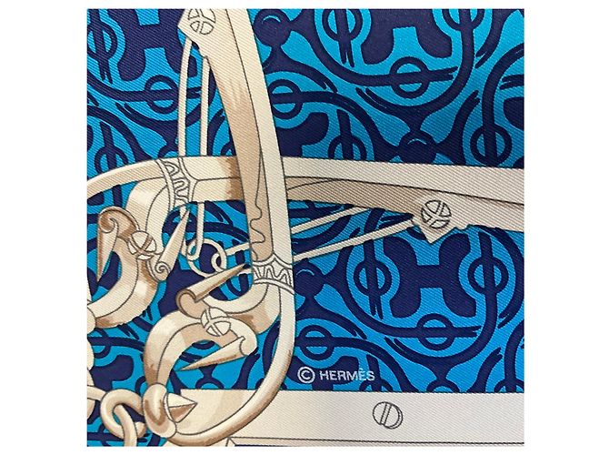 Hermès Carré in twill di seta Hermes Blue Multi Mors et Gourmettes - vista 5