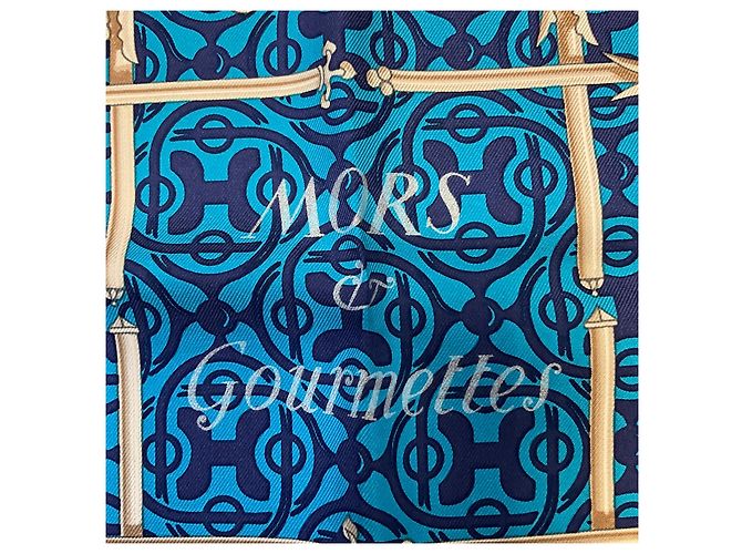 Hermès Carré in twill di seta Hermes Blue Multi Mors et Gourmettes - vista 7