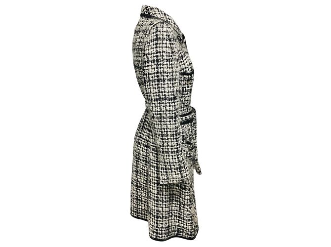 Abrigo de tweed con cinturón Edward Achour Negro / Blanco con botones de cristal - vista 2