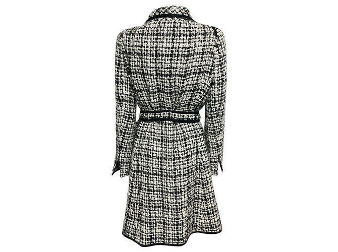Abrigo de tweed con cinturón Edward Achour Negro / Blanco con botones de cristal - vista 3