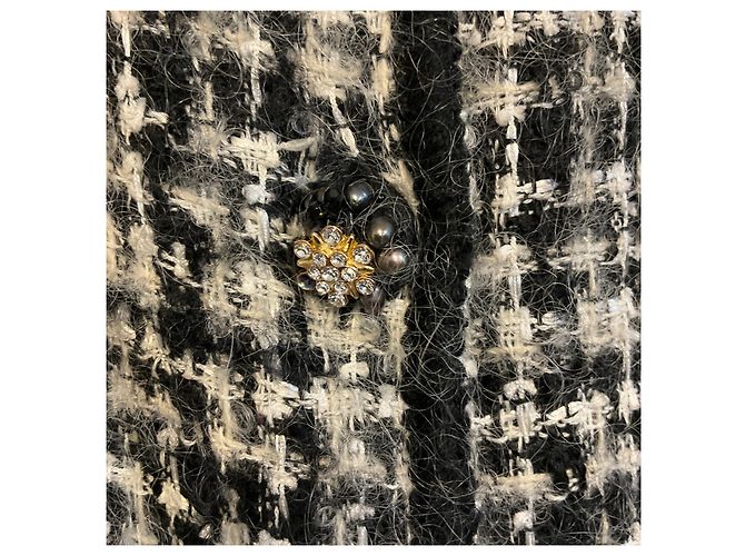 Abrigo de tweed con cinturón Edward Achour Negro / Blanco con botones de cristal - vista 5