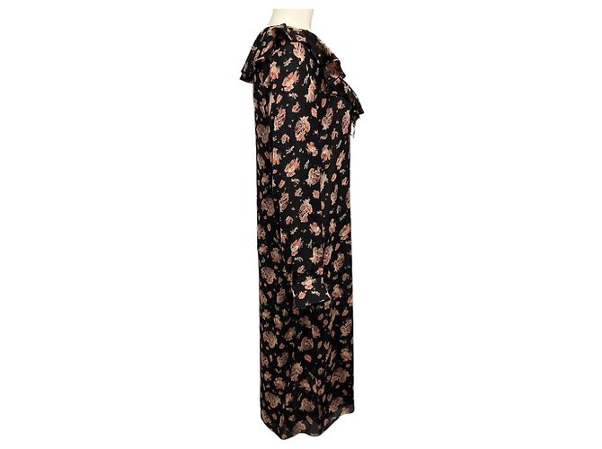 Céline Vestido Jabot de Georgette de Seda Floral Multi Negro Celine - vista 2