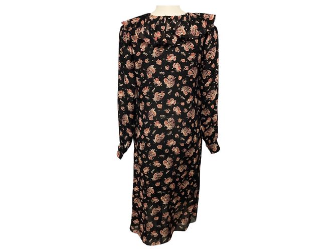 Céline Vestido Jabot de Georgette de Seda Floral Multi Negro Celine - vista 3