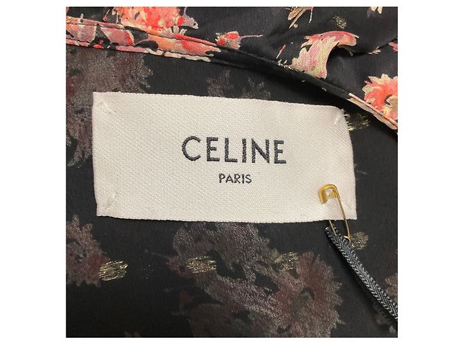 Céline Vestido Jabot de Georgette de Seda Floral Multi Negro Celine - vista 4