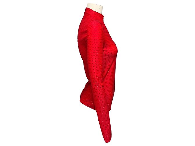 Salvatore Ferragamo Top stretch in nylon a maniche lunghe Ferragamo rosso con cristalli - vista 2
