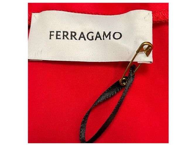 Salvatore Ferragamo Top stretch in nylon a maniche lunghe Ferragamo rosso con cristalli - vista 4
