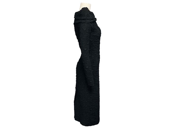 Givenchy schwarzes Midi-Cocktailkleid mit floraler Textur und Plissee - Ansicht 2