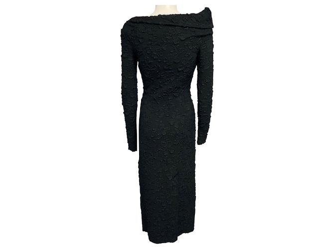 Givenchy schwarzes Midi-Cocktailkleid mit floraler Textur und Plissee - Ansicht 3