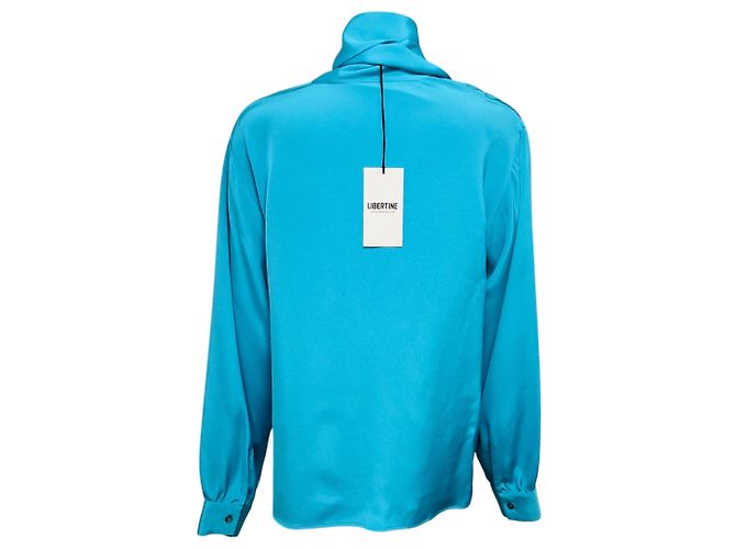 Autre Marque Libertine Turquoise Blue Hockney's Pool Slim Keith Tie Bluse Blau - Ansicht 3