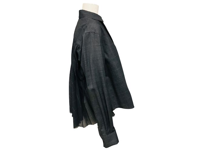 Camisa plisada a cuadros gris carbón Sacai - vista 2