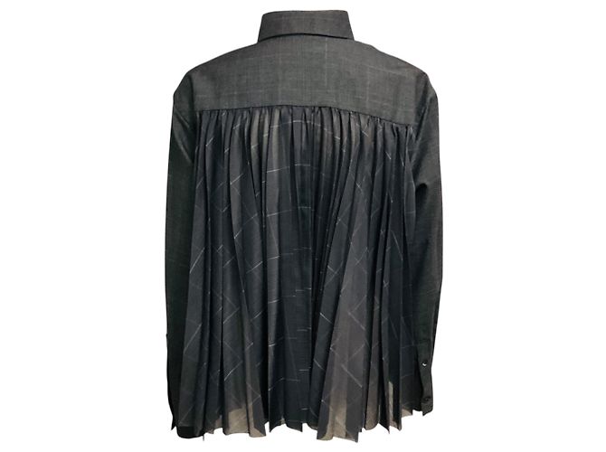 Camisa plisada a cuadros gris carbón Sacai - vista 3