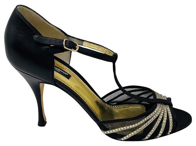 Sandali Dolce & Gabbana in pelle e mesh con cristalli neri Nero - vista 2
