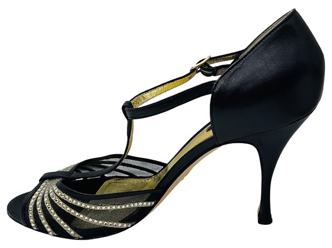 Sandali Dolce & Gabbana in pelle e mesh con cristalli neri Nero - vista 3