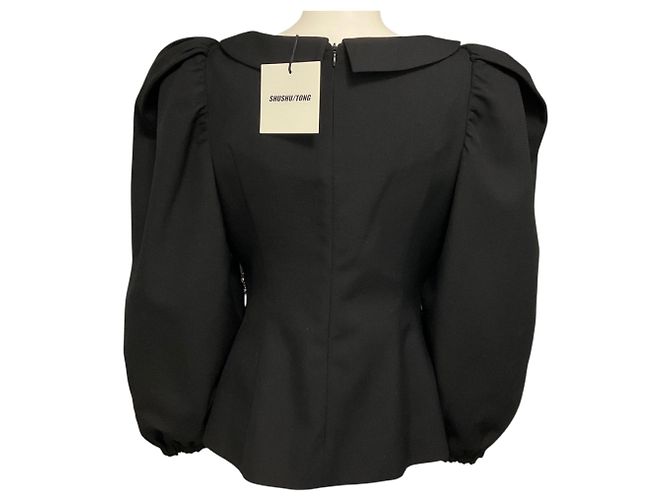 Autre Marque Top in lana con maniche a sbuffo e cristalli neri SHUSHU/TONG - vista 3