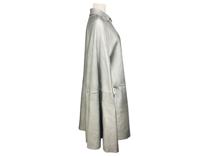 Saint Laurent Silver Metallic Zip Front Leather Cape Silvery - view 2