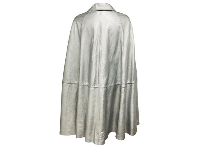 Saint Laurent Silver Metallic Zip Front Leather Cape Silvery - view 3