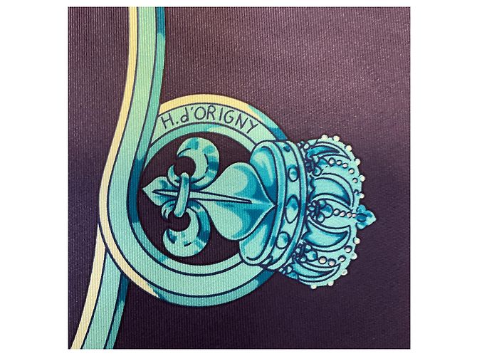 Hermès Pañuelo Cuadrado de Twill de Seda Hermes Azul Marino / Turquesa Estampado Cavalcadour - vista 7