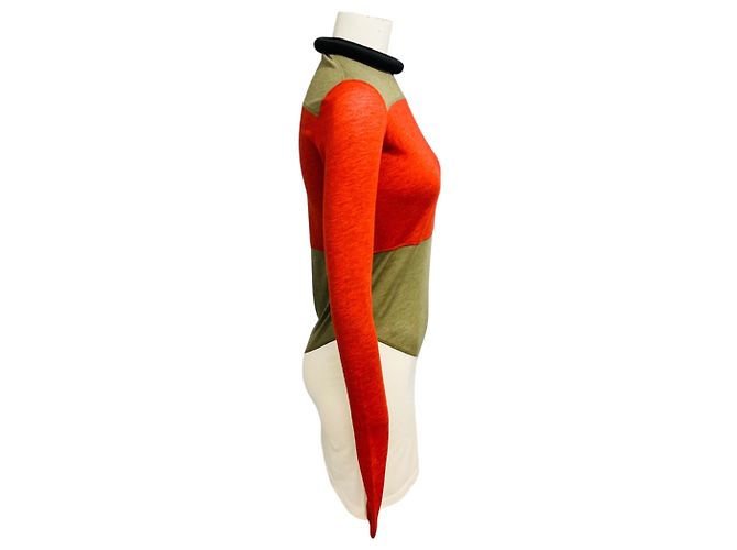 Phoebe Philo Tubular Block Strickpullover Olive Green / Orange / Ivory Mehrfarben - Ansicht 2