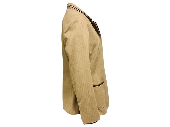 Giacca blazer in cotone a spina di pesce beige / marrone Brunello Cucinelli - vista 2