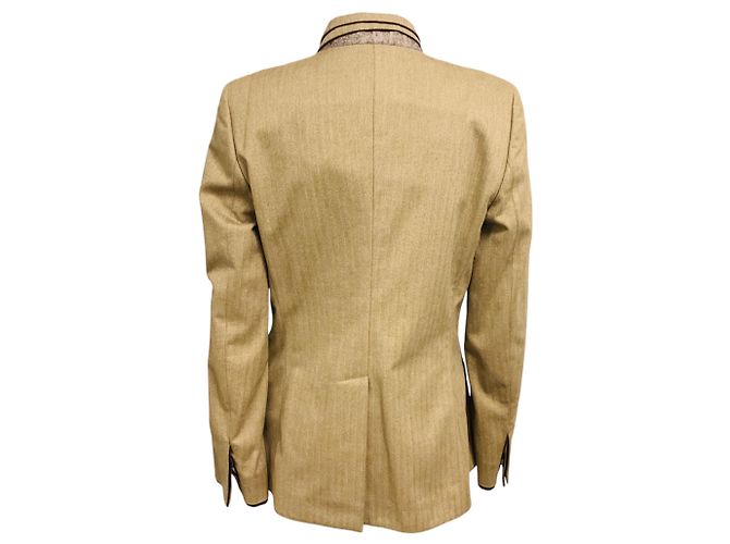 Giacca blazer in cotone a spina di pesce beige / marrone Brunello Cucinelli - vista 3