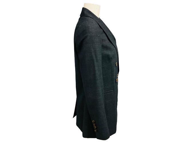 Brunello Cucinelli zweireihiger Wollblazer in Anthrazitgrau mit Monili - Ansicht 2
