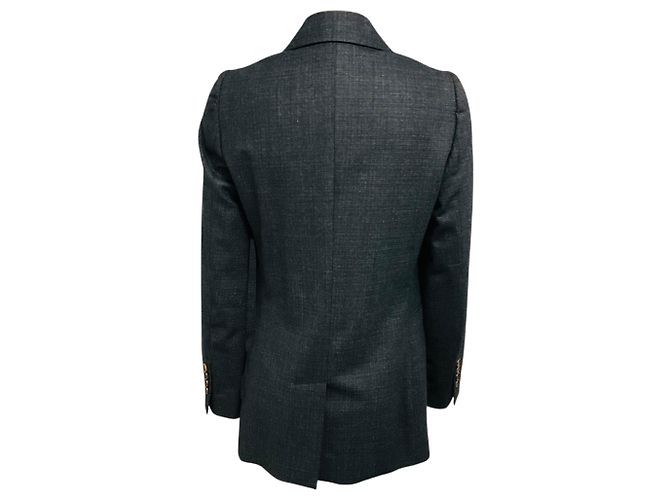 Brunello Cucinelli zweireihiger Wollblazer in Anthrazitgrau mit Monili - Ansicht 3