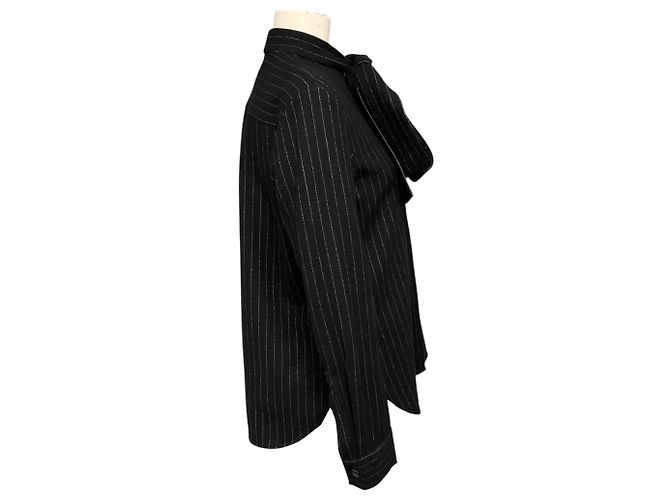 Autre Marque Camicia con cravatta in lana a righe gessate nere Alex Perry Nero - vista 2