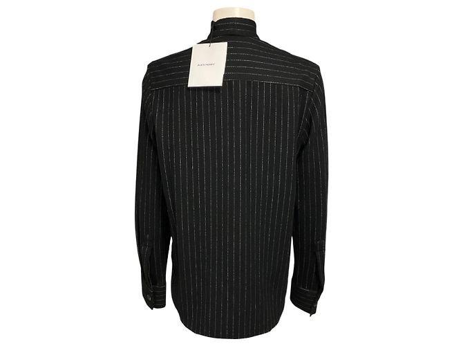Autre Marque Camicia con cravatta in lana a righe gessate nere Alex Perry Nero - vista 3
