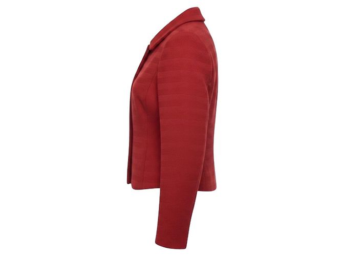 Akris Red Zip Front Silk Lined Wool Tweed Jacket - view 2