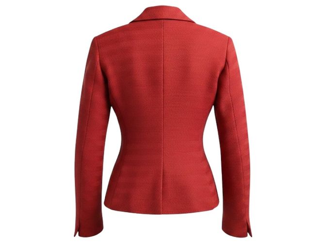 Akris Red Zip Front Silk Lined Wool Tweed Jacket - view 3